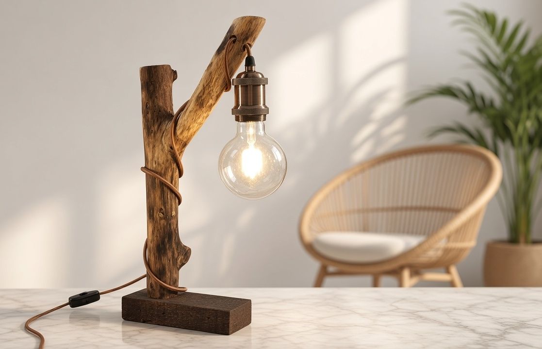 Handmade Rustic Wood Table Lamp