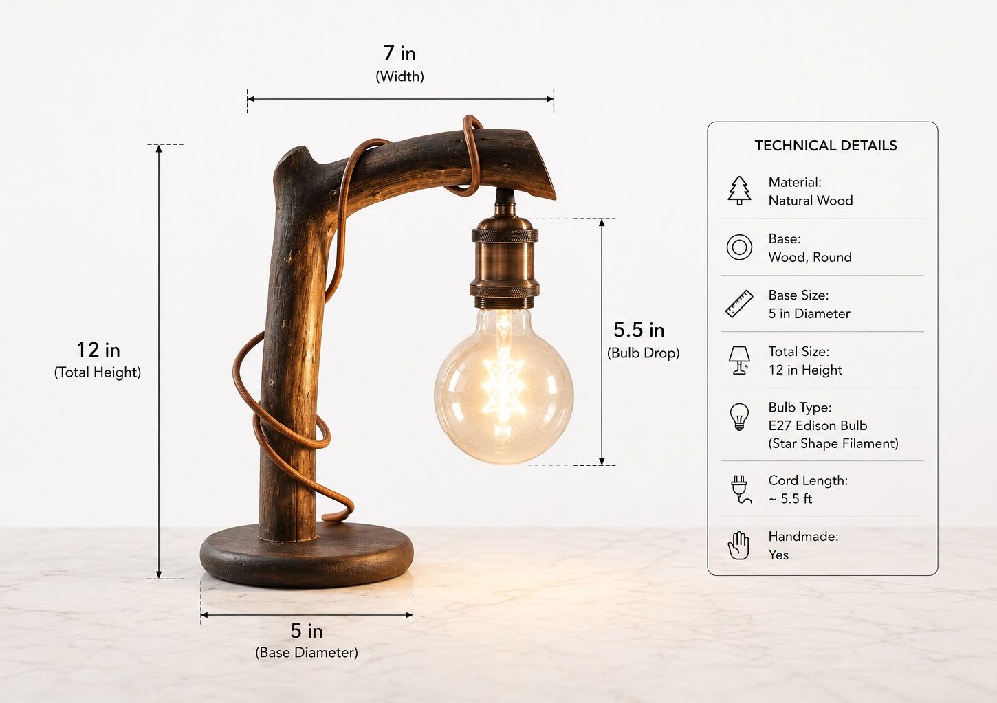Handmade Natural Arch Table Lamp thumbnail 2