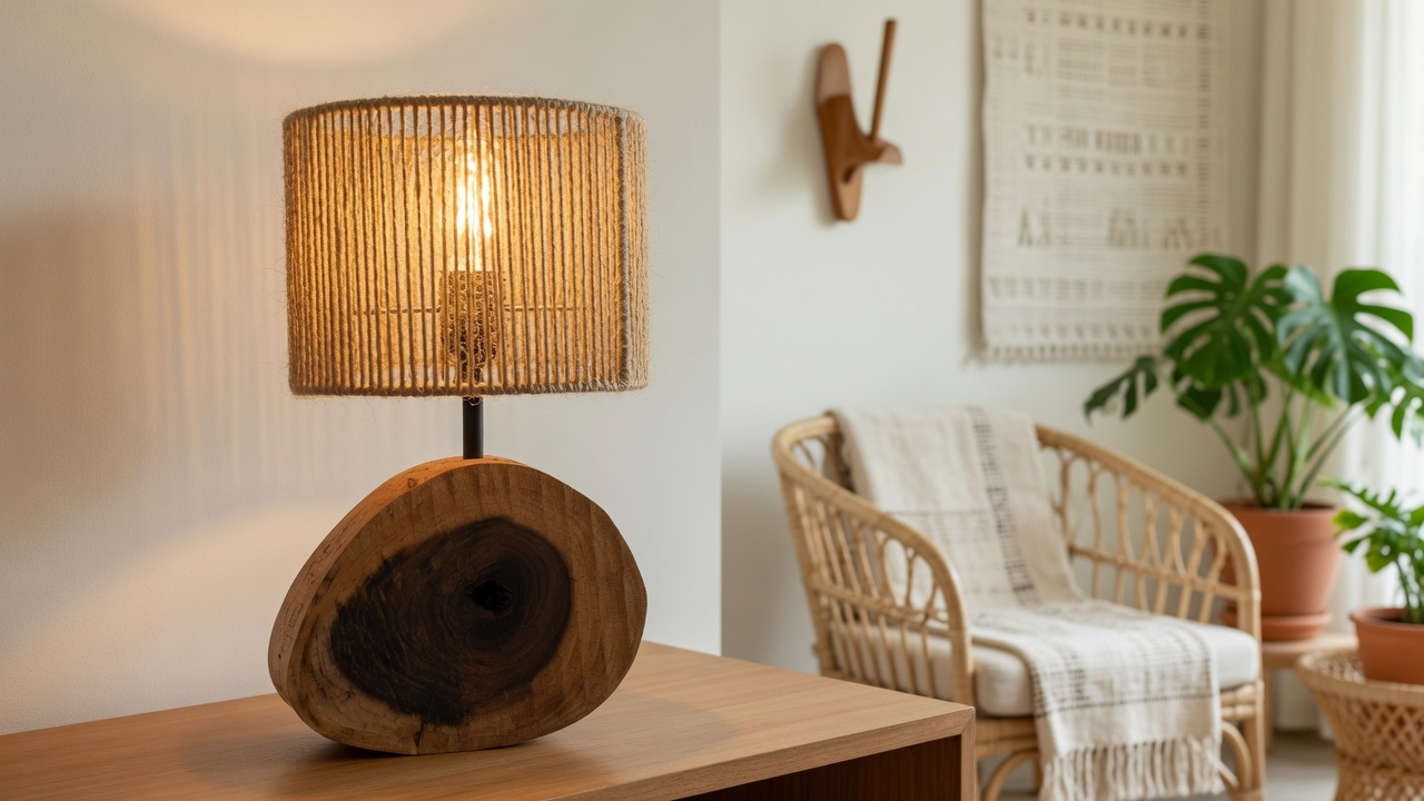 Rustic Glow Handmade Wooden and Jute Table Lamp