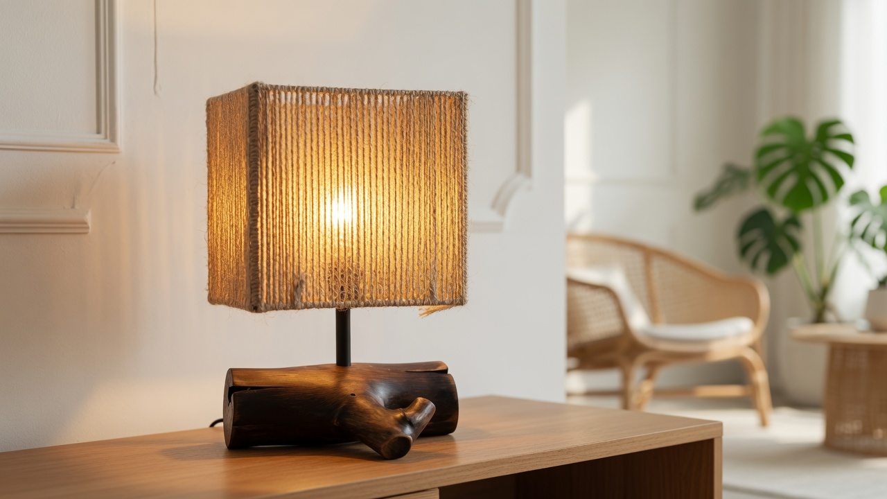 Handmade Wooden and Jute Table Lamp