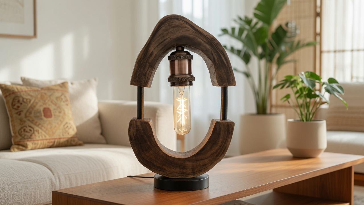 Handmade Wooden Edison Table Lamp Sculptural Bedside Lamp