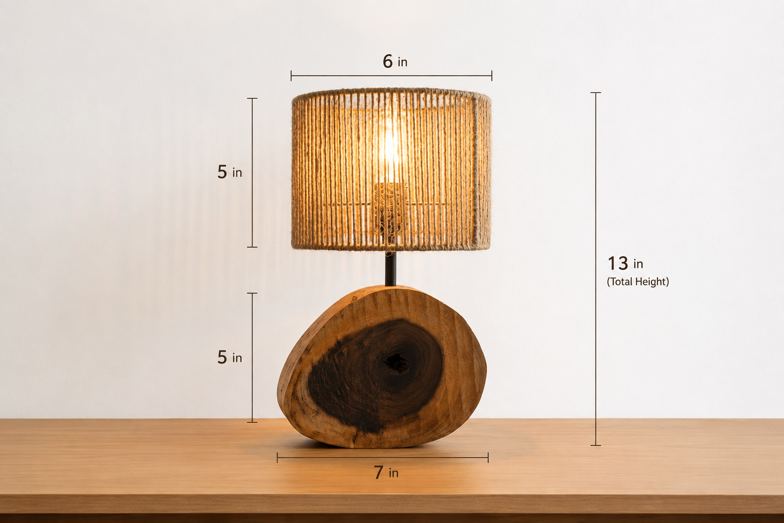 Rustic Glow Handmade Wooden and Jute Table Lamp thumbnail 2