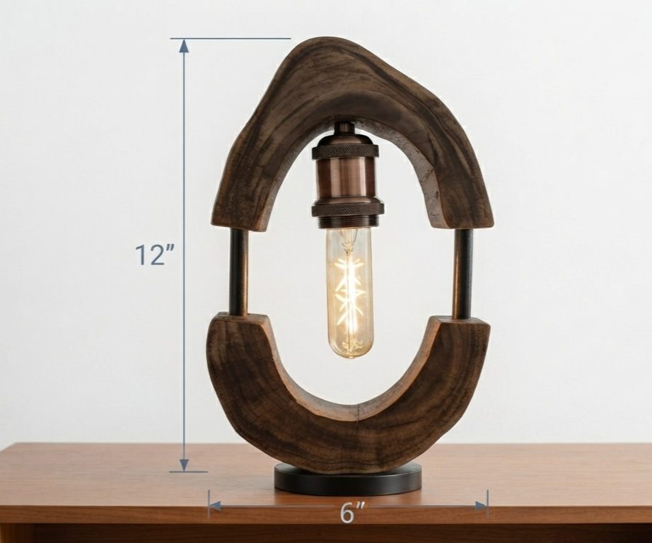 Handmade Wooden Edison Table Lamp Sculptural Bedside Lamp thumbnail 2